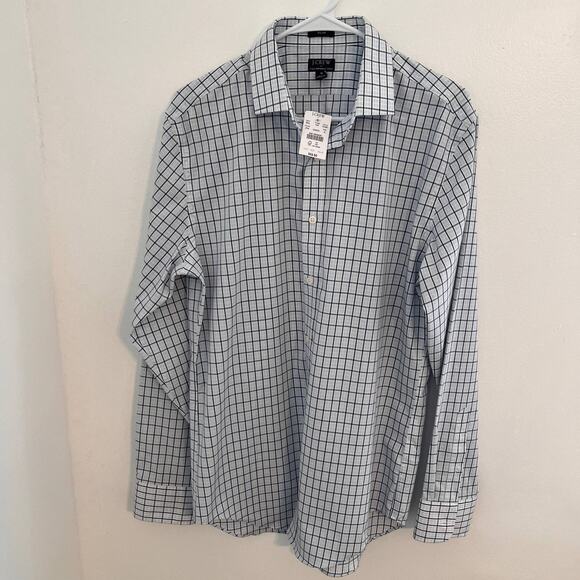 J. Crew Dress Plaid Shirt Mens Size Medium Blue Pink Slim Fit Flex Wrinkle Free - Picture 1 of 7